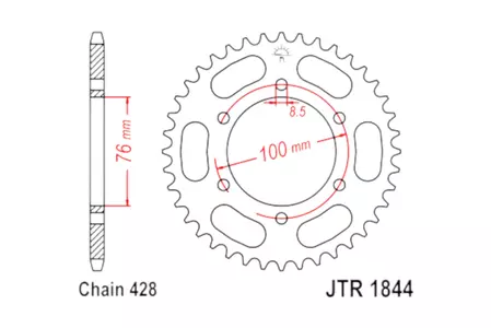 Bakre kedjehjul JT JTR1844.43, 43z storlek 428 - JTR1844.43