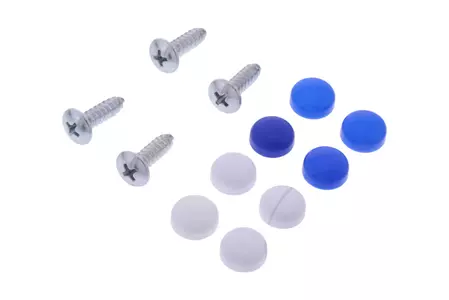 JMP monteringsskruer til nummerplade 4,8 x 16 mm 4 stk. med hætter i hvid og blå