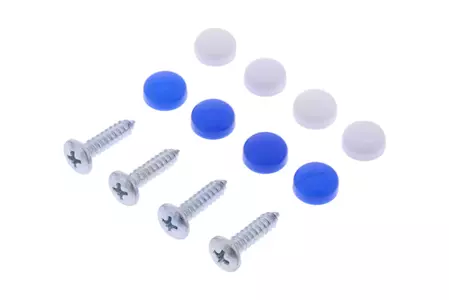 JMP šrouby pro montáž štítku s číslem 4,8x19 mm 4 ks s krytkami v bílé a modré barvě
