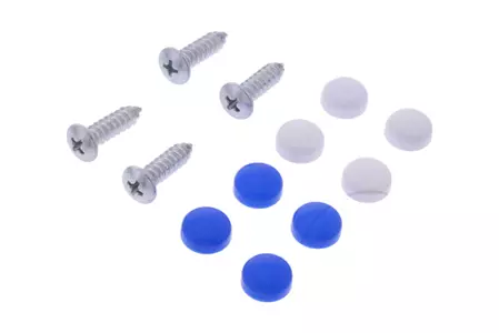 JMP monteringsskruer til nummerplade 5,5x19 mm 4 stk. med hætter i hvid og blå