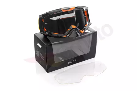 Motocyklové okuliare IMX Dust Graphic oranžovo-čierne tónované + priehľadné sklo-9