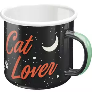 Katės mylėtojas Juodas emaliuotas puodelis-2