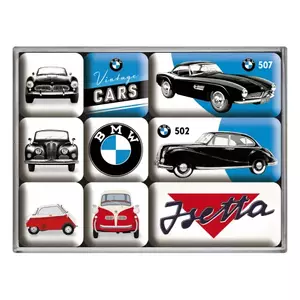 Sada 9 kusů magnetů na lednici BMW Vintage Cars - 83078