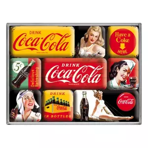 Koelkastmagneten set van 9 stuks Coca-Cola Geel - 83072