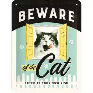 Τενεκεδένια αφίσα 15x20cm Beware of the Cat-1