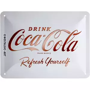 Skārda plakāts 15x20cm Coca-Cola logotips Balts-1