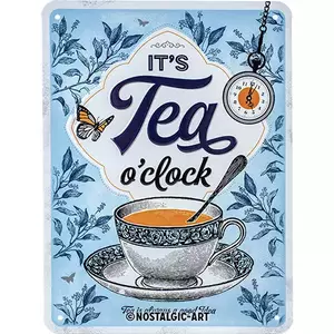 Peltinen juliste 15x20cm It`s Tea O`Clock (Teekello)-1