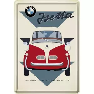 Tinnen ansichtkaart 14x10cm BMW-Isetta-1