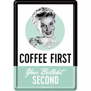 Tinnen ansichtkaart 14x10cm Coffee First-1