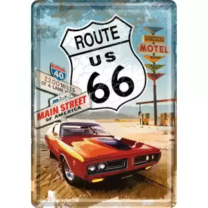 Carte postale en étain 14x10cm Route 66 Rouge - 10116