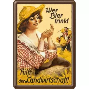 Plechová pohľadnica 14x10cm Wer Bier trinkt-1