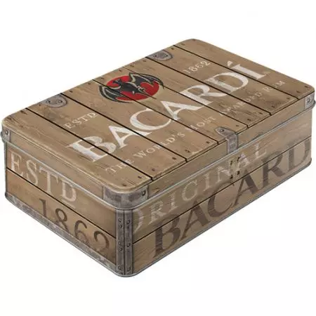 Плоска калайдисана кутия с дървена бъчва на Bacardi-1
