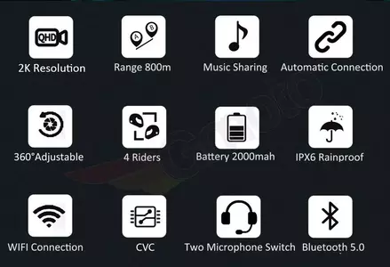 Interphone moto SCS S-11 Bluetooth 800M WiFi Caméra 2K 1 casque-14