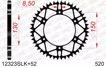 Afam 12323 ocelové zadní řetězové kolo, velikost 52z 520 samočisticí-2