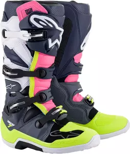 Alpinestars Tech 7 cross/enduro batai tamsiai mėlyni/juodai geltoni/rožiniai/balti 10-1