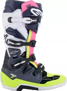 Alpinestars Tech 7 cross/enduro scarpe blu navy/giallo fluo/rosa/bianco 13-7