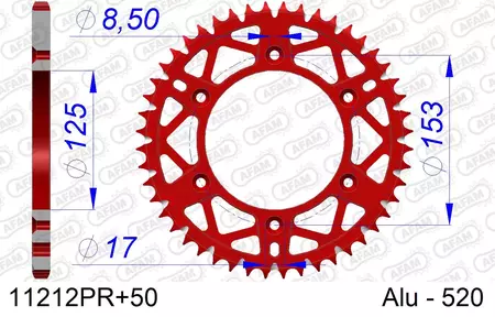 Afam 11212PR aluminium bakhjul, 50z storlek 520 självrengörande röd-2