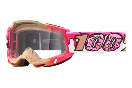 Очила за мотоциклет 100% процент модел Accuri 2 Donut цвят розово/бяло прозрачно стъкло-1