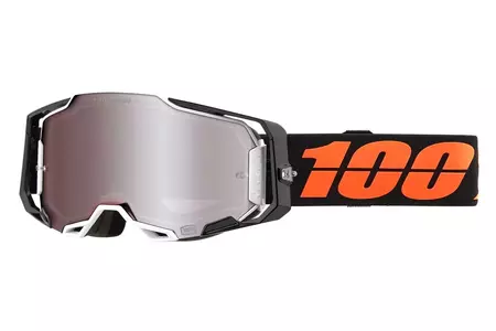 Motorbril 100% Procent model Armega Blacktail kleur zwart/wit/oranje glas zilver spiegel - 50721-404-02