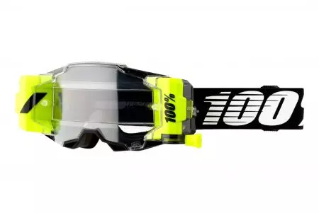 Brýle na motorku 100% procento model Armega Forecast roll-off barva černá/bílá/žlutá čirá skla-1