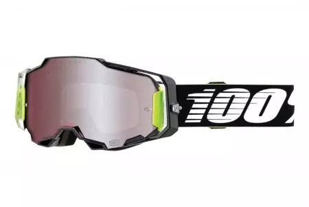 Gafas de moto 100% Percent modelo Armega HiPER color negro/blanco cristal plata espejo-1