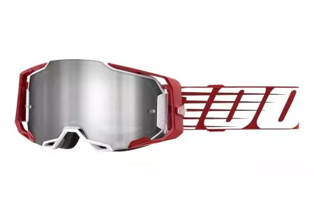 Motorcykelglasögon 100% Procent modell Armega Oversized Deep Sky färg röd/vit/grå glas silver spegel-1