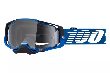 Motorcykelbriller 100% procent model Armega Rockchuck farve blå/sort/hvid klart glas - 50721-101-04