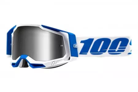 Очила за мотоциклет 100% Procent модел Racecraft 2 Isola цвят бяло/синьо стъкло сребърно огледало-1
