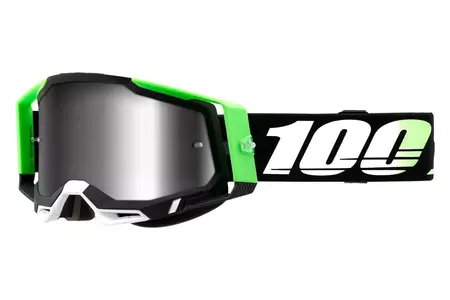 Ochelari de motocicletă 100% procente model Racecraft 2 Calcutta culoare negru/verde/alb sticlă oglindă argintie