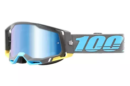 Occhiali da moto 100% Percent modello Racecraft 2 Trinidad colore grigio/blu/giallo vetro blu a specchio - 50121-250-01