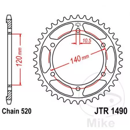 Kettenrad hinten Stahl JT JTR1490.37, 37 Zähne Teilung 520-2