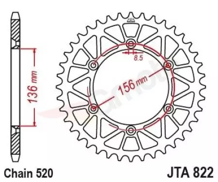 Pignone posteriore JT in alluminio JTA822.53, 53z misura 520 - JTA822.53