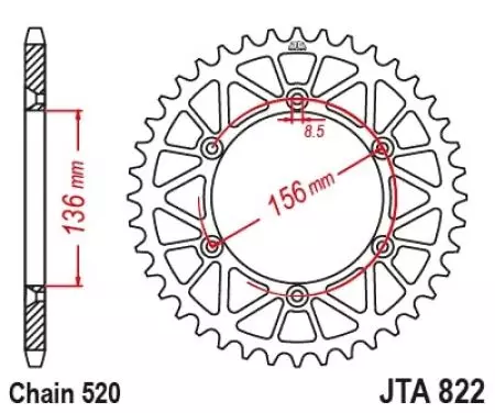 Pignone posteriore JT in alluminio JTA822.53, 53z misura 520-2
