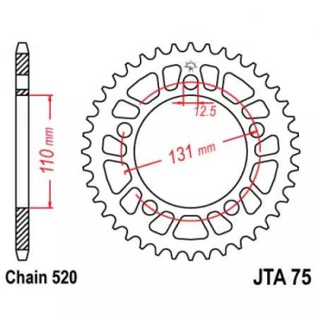 JT alumiininen takarenkaan ketjupyörä JTA75.44, 44z koko 520 - JTA75.44