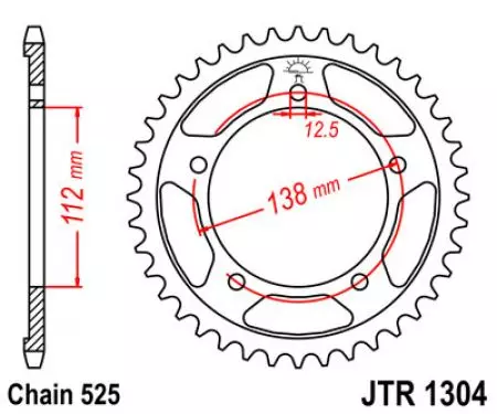 Задно зъбно колело JT JTR1304.38, 38z размер 525-2