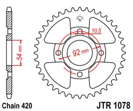Kettenrad hinten Stahl JT JTR1078.47, 47 Zähne Teilung 420-2