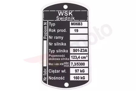 Névtábla WSK 125 M06 B3 S01-Z3A - 83881