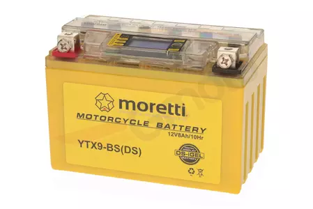 Gél akkumulátor 12V 9 Ah Moretti YTX9-BS 9 Ah kijelzővel