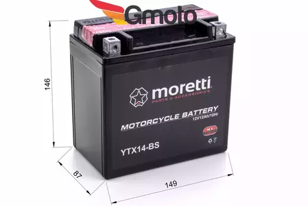 Batería Moretti YTX14-BS de 12V 12Ah sin mantenimiento-2