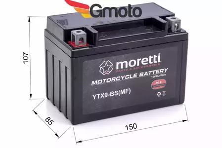 Gelbatteri 12V 9 Ah Moretti YTX9-BS + laddare-2