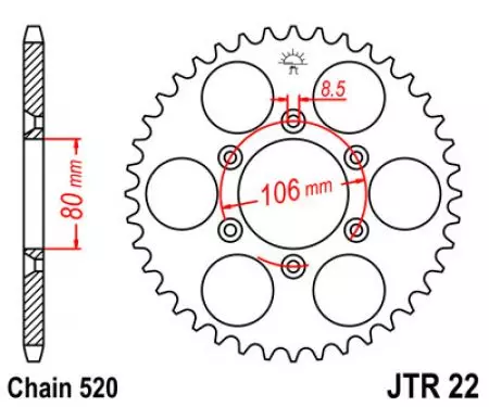 Kettenrad hinten Stahl JT JTR22.45, 45 Zähne Teilung 520-2