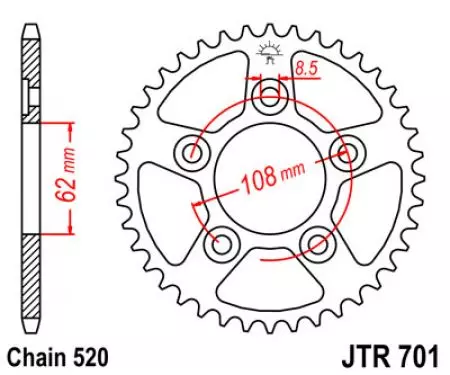 Bageste tandhjul JT JTR701.41, 41z størrelse 520-2