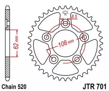 Pignone posteriore JT JTR701.39, 39z misura 520 - JTR701.39