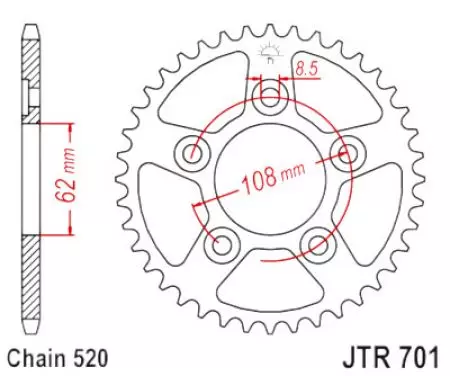 Čelični stražnji lančanik JT JTR701.38, 38z, veličina 520