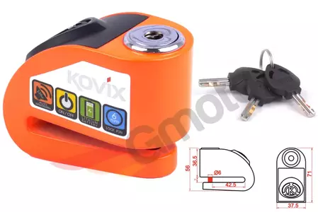 Zámok kotúčovej brzdy s alarmom KOVIX KD6 oranžový-2