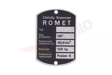 Tabliczka znamionowa Romet Zakłady Rowerowe - 91166