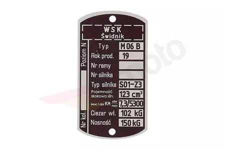 Nazivna tablica WSK 125 M06 B1 - 91168