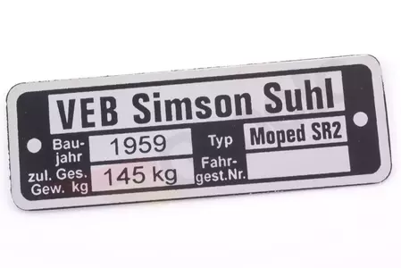 Plaque signalétique Simson SR2 - 91170