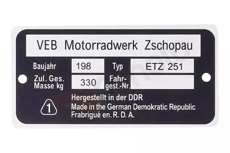 Výrobný štítok ETZ 251 - 91178
