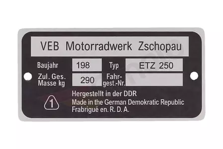 Tabliczka znamionowa ETZ 250 - 91179
